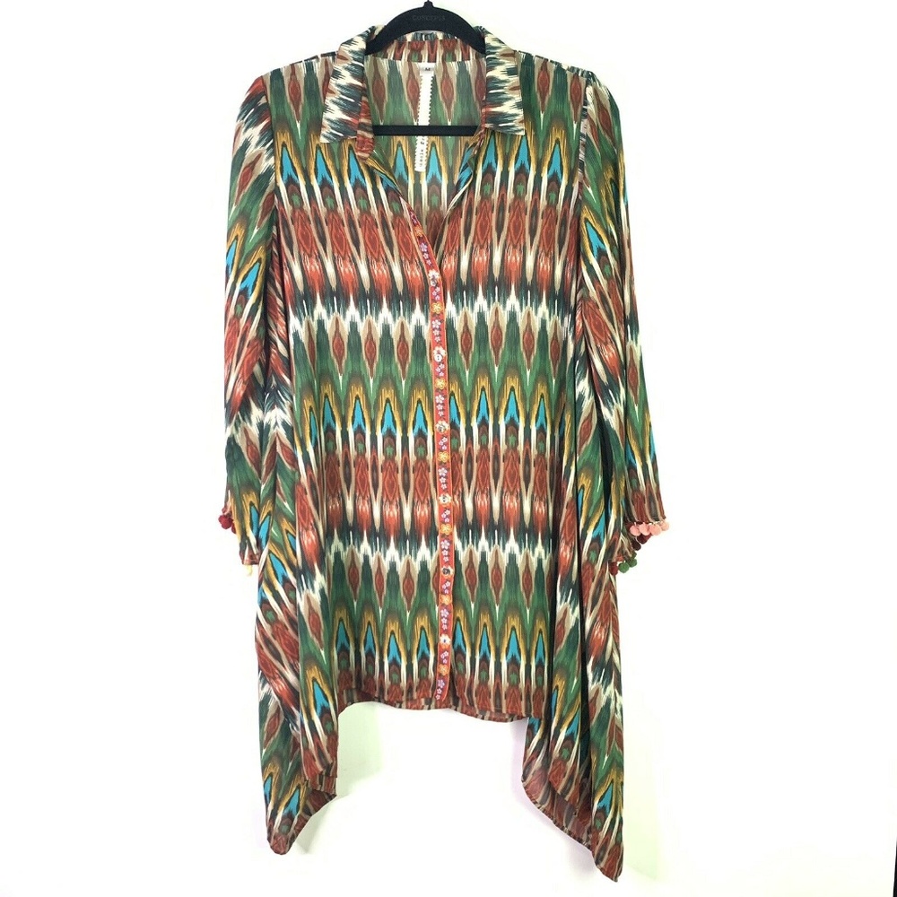 Uncle Frank Button Down top pom poms embroidery